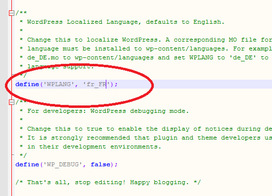 Wp config language